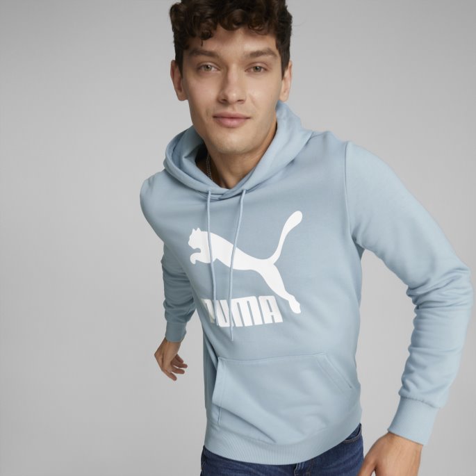 Classics Logo Hettegenser For Menn Blå Vask Puma På Salg