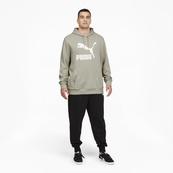 Pebble Grey Puma På Tilbud Classics Logo Hettegenser For Menn Bt