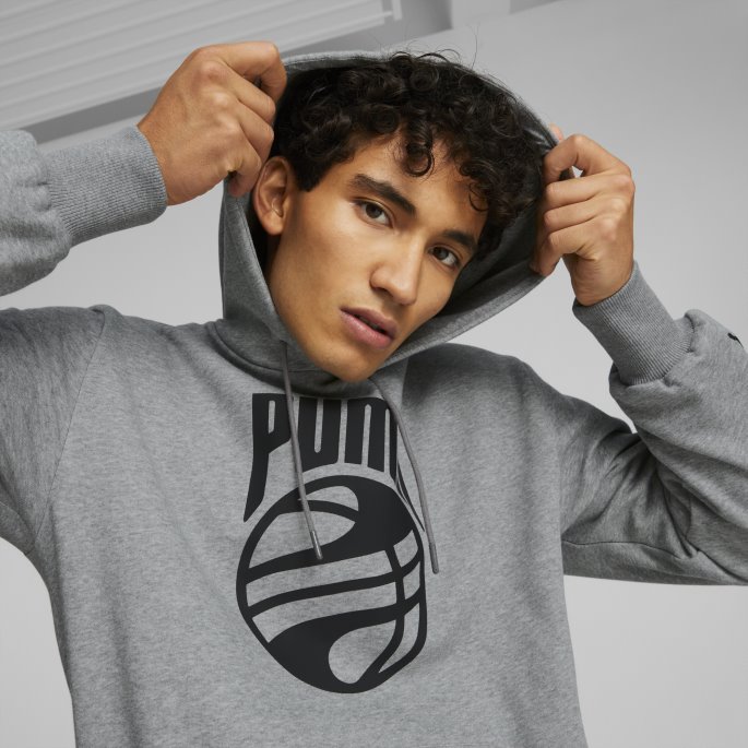 Puma På Tilbud Mellomgrå Lyng Posterize Basketball Hettegenser For Menn