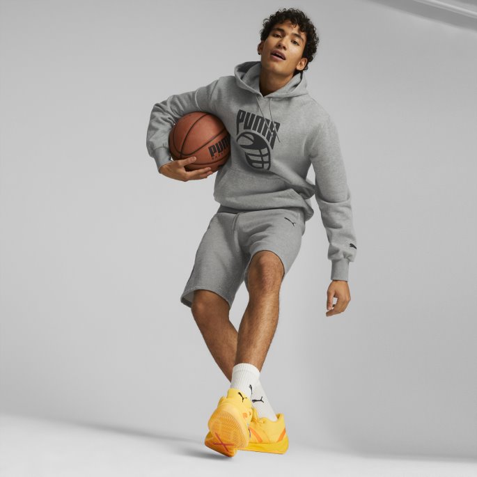 Puma På Tilbud Mellomgrå Lyng Grafisk Booster Basketballshorts For Menn