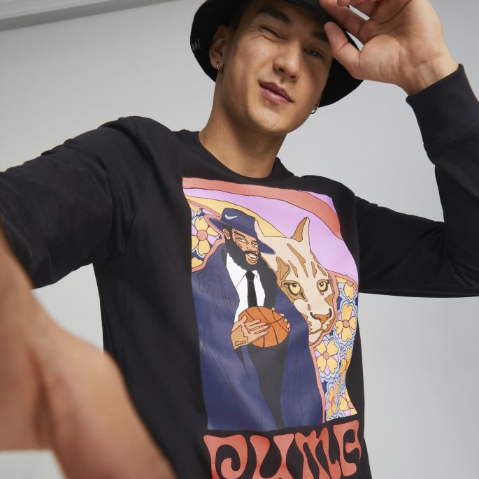 Run It Back Langermet Basketball T-skjorte For Menn 3 Puma På Tilbud Svart