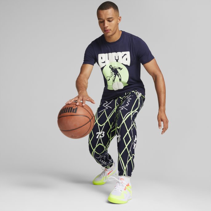 Peacoat Puma På Tilbud Run It Back Trykte Basketballbukser For Menn