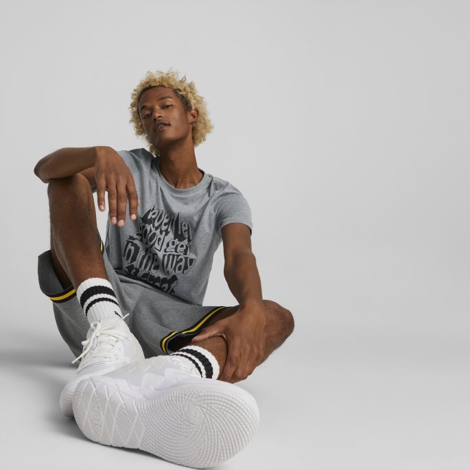 Puma På Tilbud Mellomgrå Lyng Boks Ut Kortermet Basketball T-skjorte For Menn