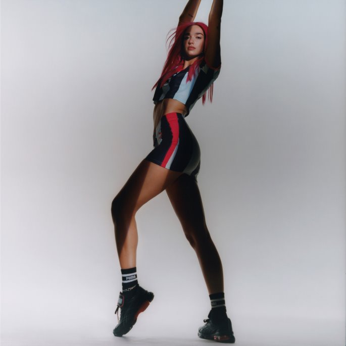 Puma På Tilbud X Dua Lipa Slim Dame T-skjorte Blå Glød-svart