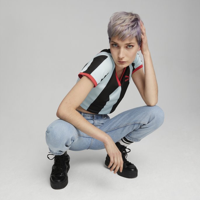 Puma På Tilbud X Dua Lipa Slim T-skjorte For Kvinner Blå Glød-svart