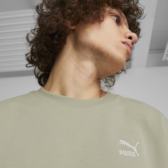 Puma På Tilbud Klassikere Avslappet Genser Med Rund Hals For Menn Pebble Grey