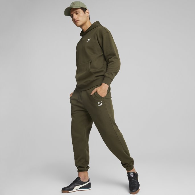Klassikere Avslappet Hettegenser Menn Dyp Oliven Puma På Salg
