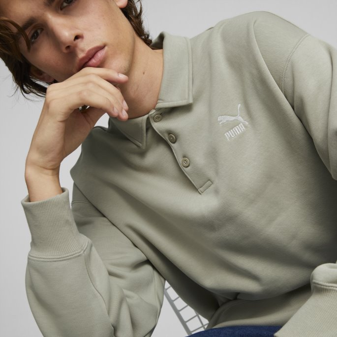 Pebble Grey Classics Polo Sweatshirt Menn Puma På Tilbud