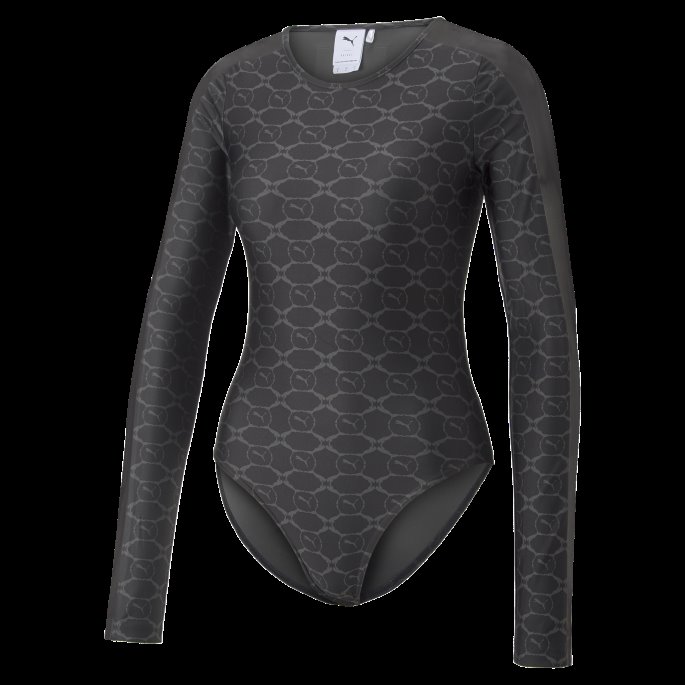 Puma På Tilbud Svart-mørk Skygge Aop Luxe Sport T7 Bodysuit For Kvinner