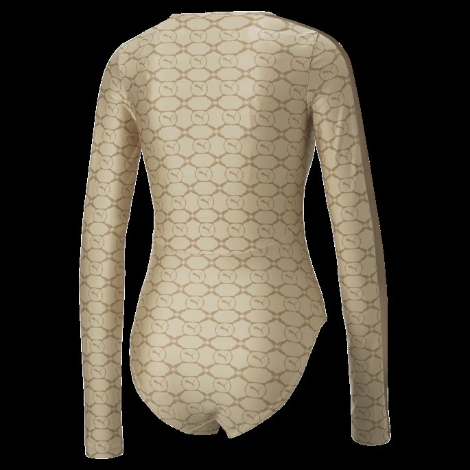 Lett Sand-ørkenbrun Aop Puma På Tilbud Luxe Sport T7 Bodysuit Kvinner