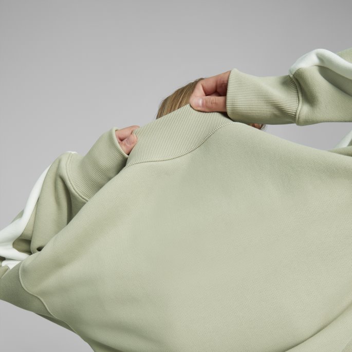 Puma På Tilbud Pebble Grey Luxe Sport T7 Cropped Crewneck Kvinner