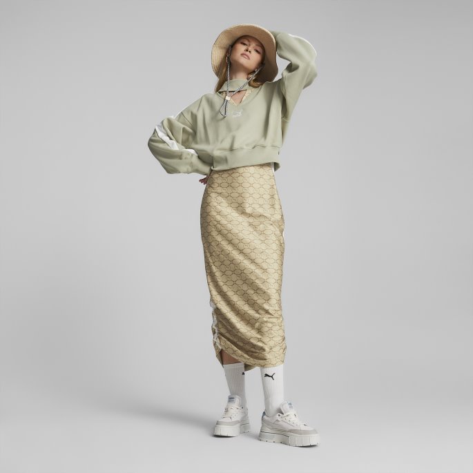 Luxe Sport T7 Cropped Crewneck Kvinner Puma På Tilbud Pebble Grey