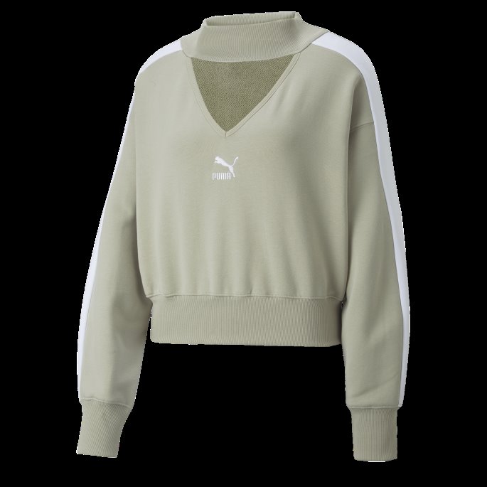 Luxe Sport T7 Cropped Crewneck Kvinner Puma På Tilbud Pebble Grey
