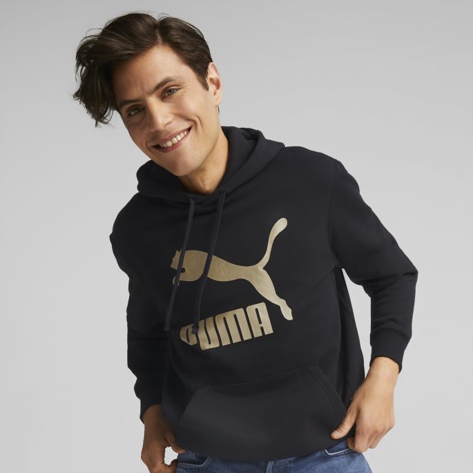 Puma På Tilbud Svart Classics Metallic Hettegenser For Menn