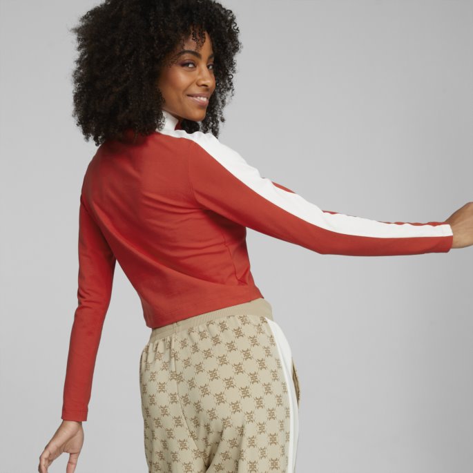Puma På Tilbud T7 Cropped Slim Long Slee Tee Kvinner Brent Rød