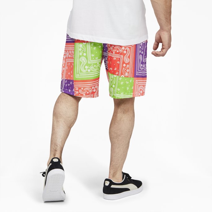 Puma På Tilbud Ikke Herfra Paisley-trykte Basketballshorts For Menn Hvit