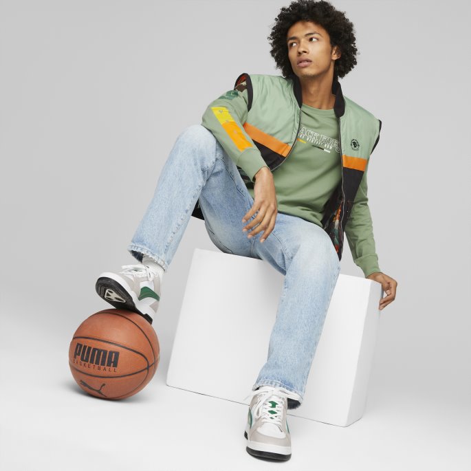 Puma På Tilbud X Black Fives Basketball Bomber Jakke Herre Støvete Grønn-svart