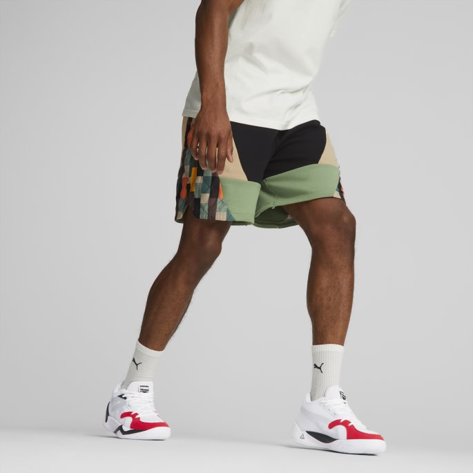 Puma På Tilbud X Svart Femmer Basketballshorts For Menn Svart-lys Sand-støvet Grønn