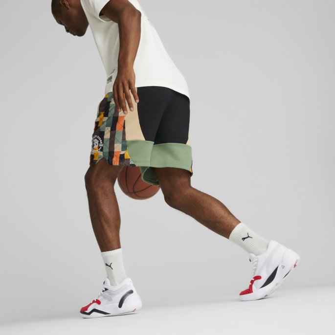 Puma På Tilbud X Svart Femmer Basketballshorts For Menn Svart-lys Sand-støvet Grønn