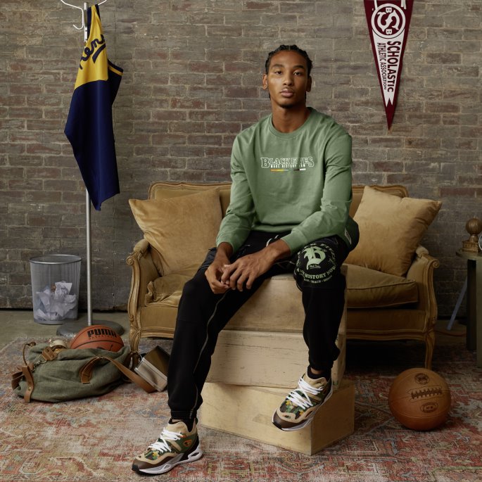 Puma På Tilbud X Svart Femmer Langermet Basketball-t-skjorte For Menn Støvete Grønn