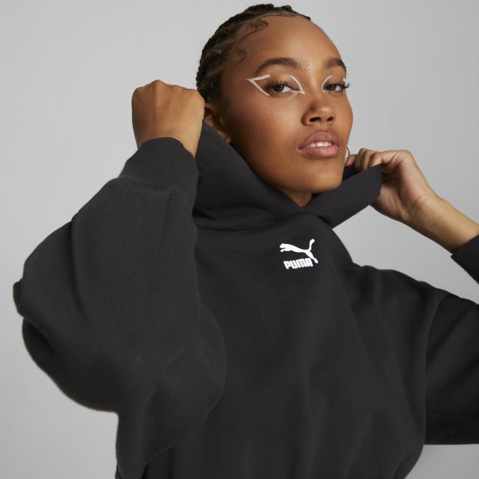 Puma På Tilbud Svarte Klassikere Cropped Hettegenser For Kvinner