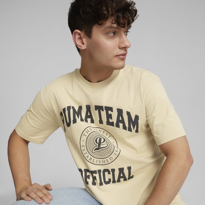 Puma På Salg Team Grafisk Tee Menn Lys Sand