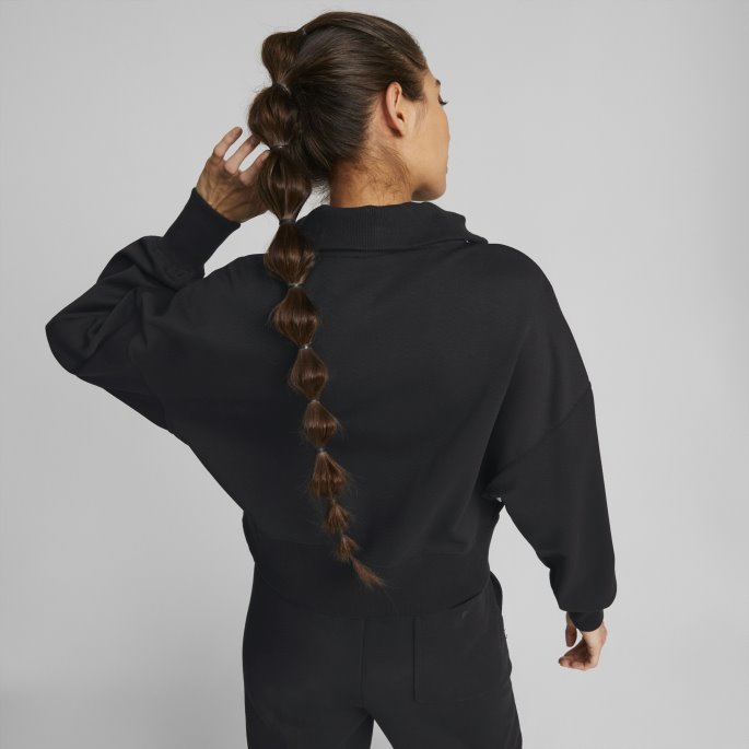 Puma På Tilbud Svart Infuse Oversized Sweatshirt Med Halv Glidelås For Kvinner
