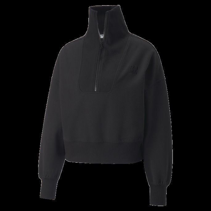 Puma På Tilbud Svart Infuse Oversized Sweatshirt Med Halv Glidelås For Kvinner