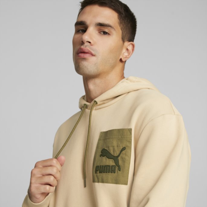 Klassikere Kraftig Strikket Hettegenser Herre Puma På Tilbud Lett Sand