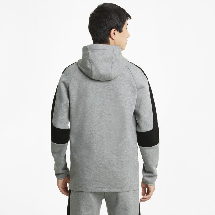Puma På Tilbud Mellomgrå Lyng Evostripe Hettegenser For Menn Med Full Glidelås