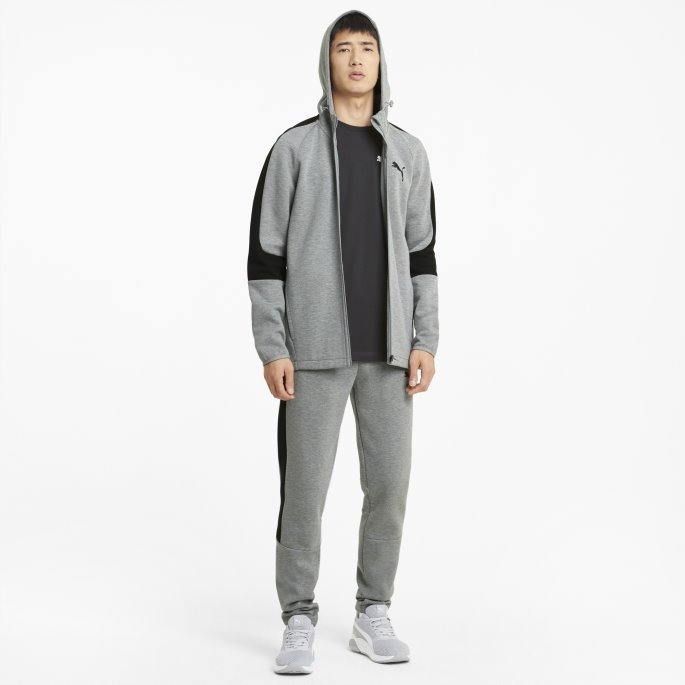 Puma På Tilbud Mellomgrå Lyng Evostripe Hettegenser For Menn Med Full Glidelås