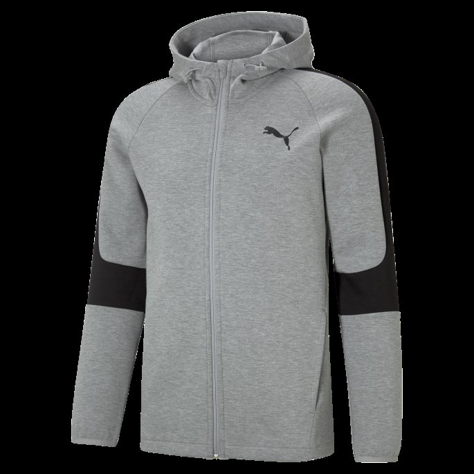 Puma På Tilbud Mellomgrå Lyng Evostripe Hettegenser For Menn Med Full Glidelås
