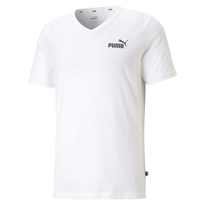 Hvit Puma På Tilbud Essentials+ Herre V-hals T-skjorte