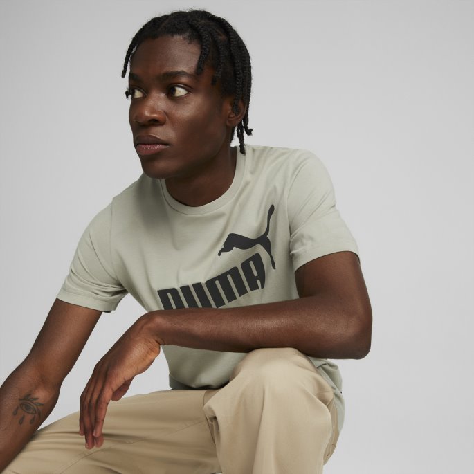 Puma På Tilbud Pebble Grey Essentials Logo Herre-t-skjorte
