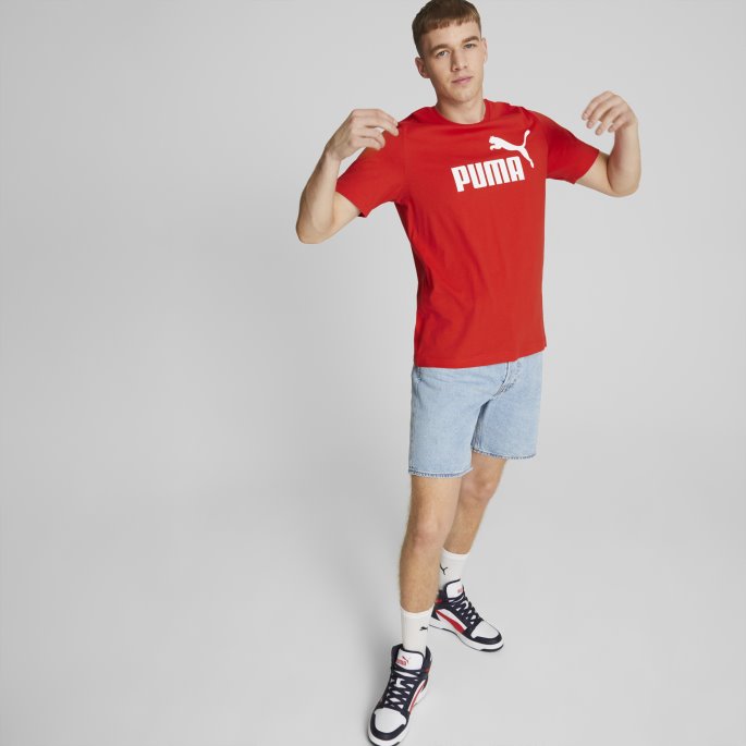 Brent Rød Puma På Tilbud Essensielle Logo Herre-t-skjorte