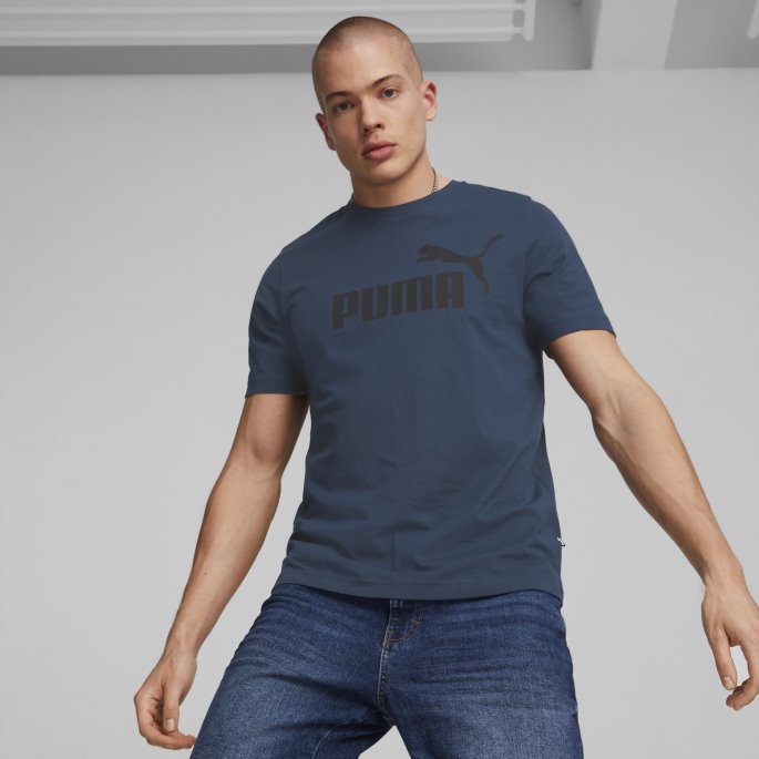 Marineblå Puma På Salg Essensielle Logo Herre-t-skjorte