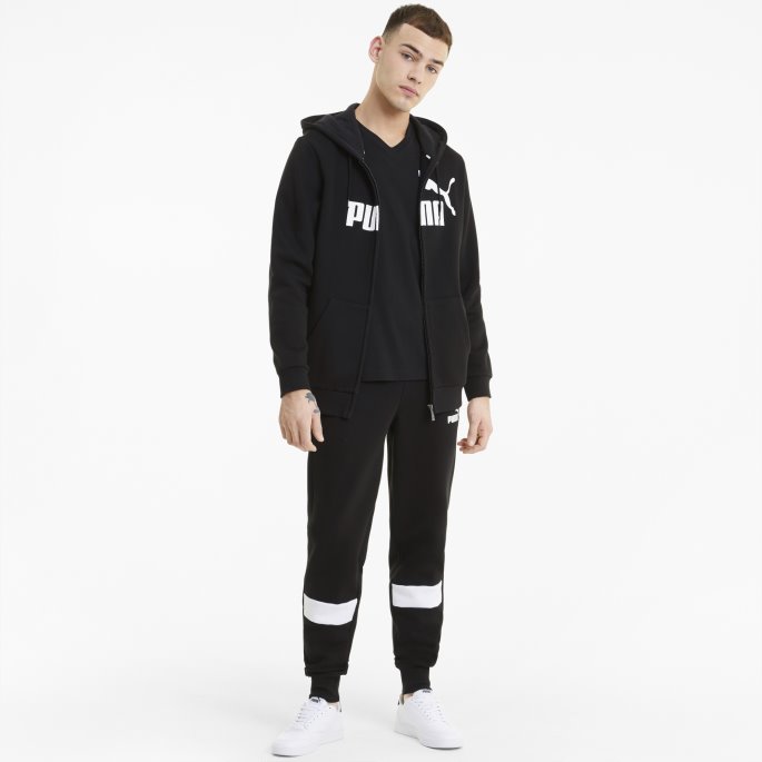 Essentials Stor Logo Full Glidelås Hettegenser For Menn Puma På Tilbud Svart