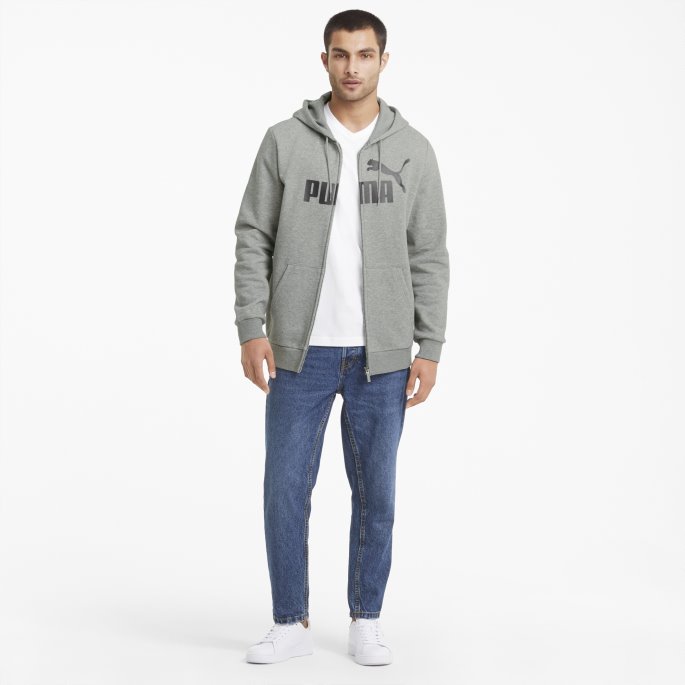 Essentials Stor Logo Hettegenser Med Full Glidelås Mellomgrå Lyng Puma På Salg