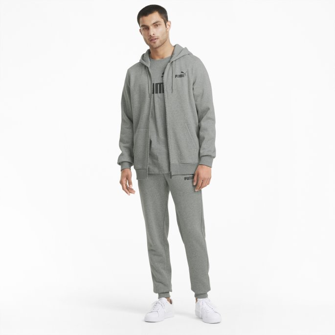 Essentials Full-zip Logo Hettegenser For Menn Mellomgrå Lyng Puma På Salg
