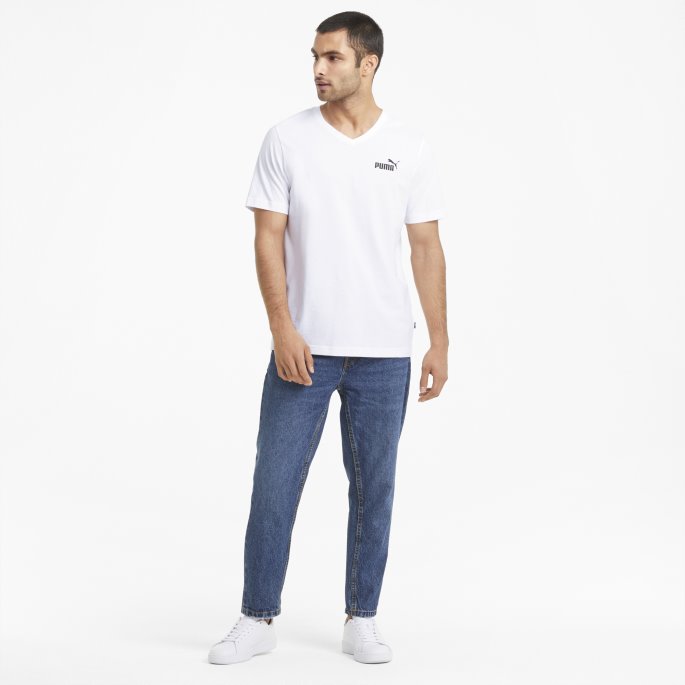 Hvit Essentials V-hals Herre T-skjorte Puma På Salg