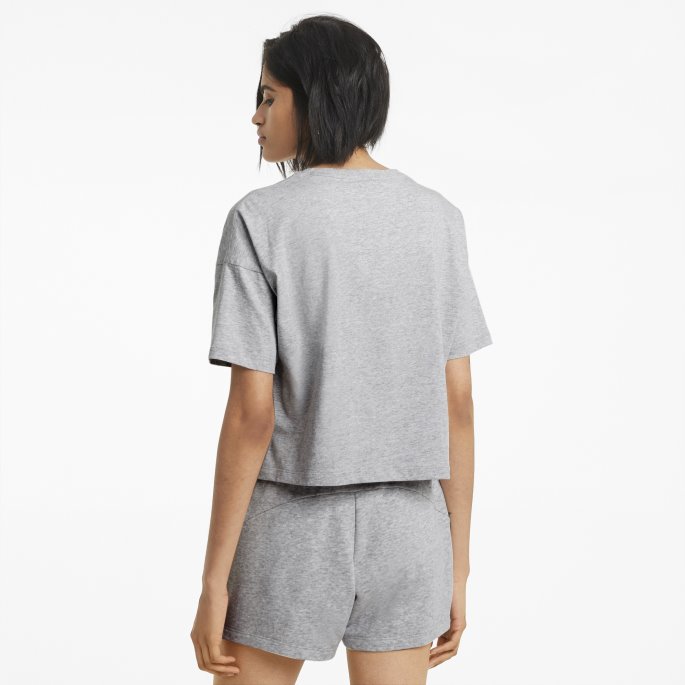 Puma På Tilbud Lys Grå Lyng Essensielle Logo Cropped Dame T-skjorte