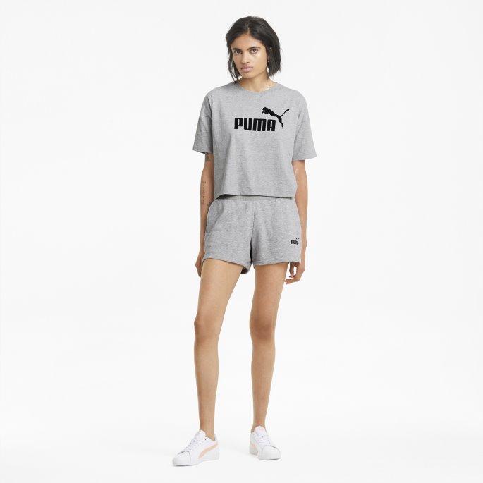 Puma På Tilbud Lys Grå Lyng Essensielle Logo Cropped Dame T-skjorte