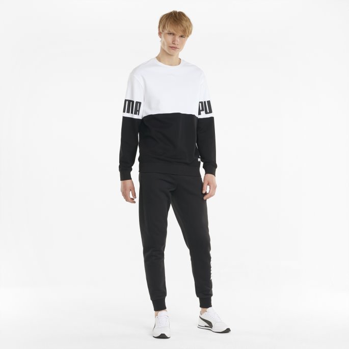 Hvit Puma På Tilbud Power Colourblock Herregenser Med Rund Hals
