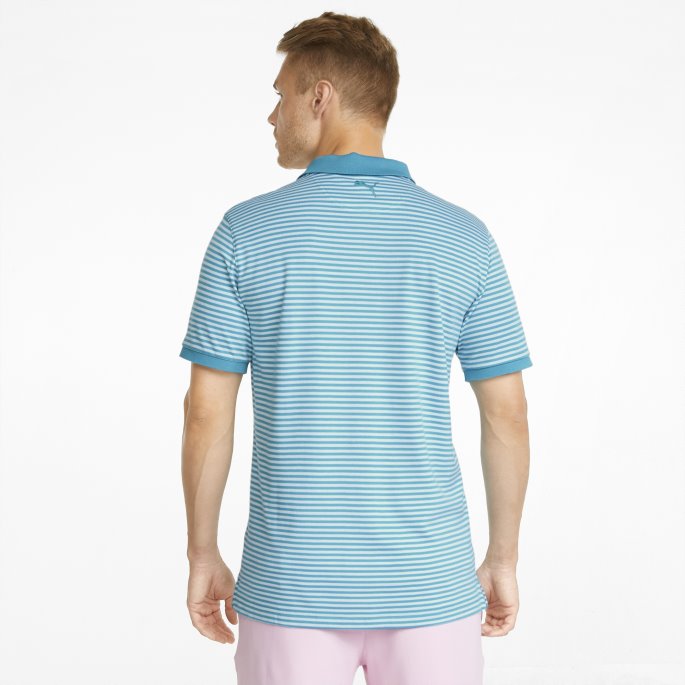 Puma På Salg Signatur Stripe Golf Poloskjorte For Menn Alger Blå
