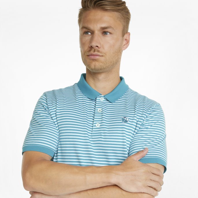 Puma På Salg Signatur Stripe Golf Poloskjorte For Menn Alger Blå