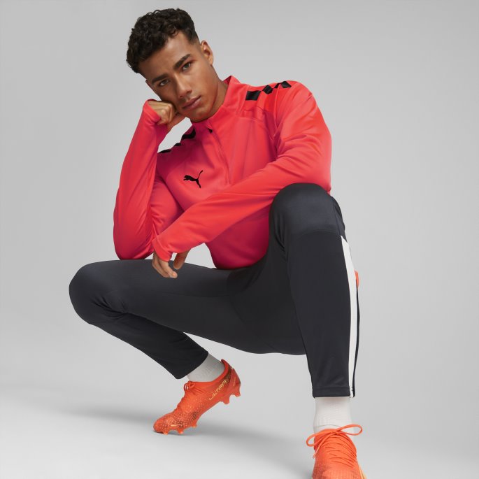 Brennende Korallsvart Puma På Salg Teamliga Quarter-zip Herrefotball Topp