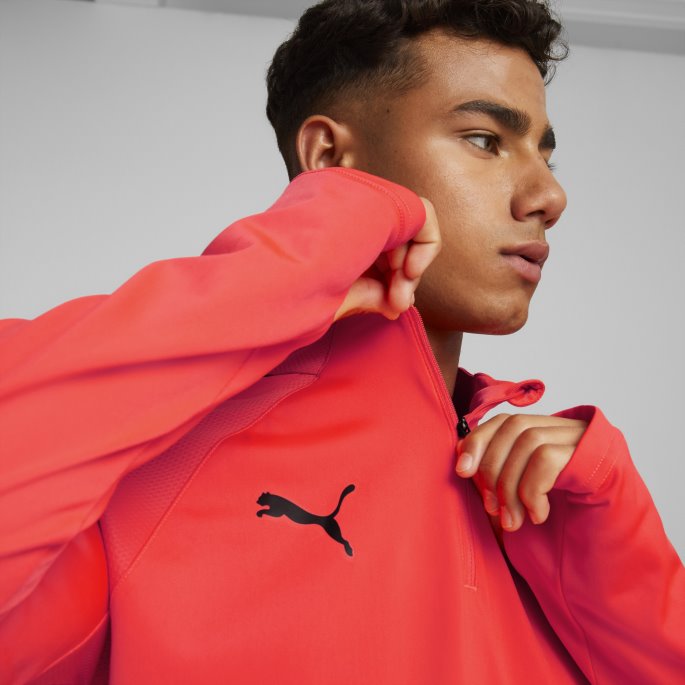Brennende Korallsvart Puma På Salg Teamliga Quarter-zip Herrefotball Topp