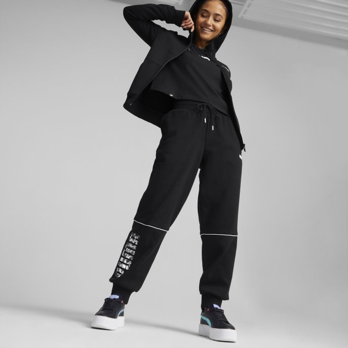 Puma På Tilbud Power Tape Hettegenser Med Full Glidelås Dame Svart