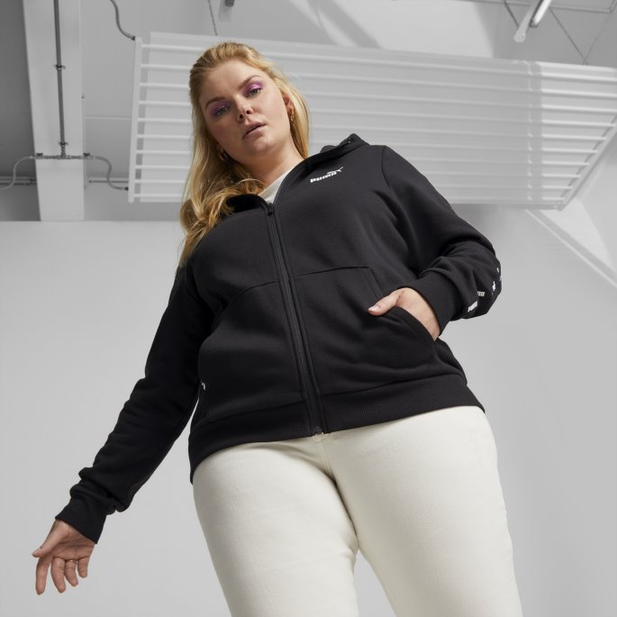 Puma På Tilbud Power Tape Hettegenser Med Full Glidelås Dame Svart