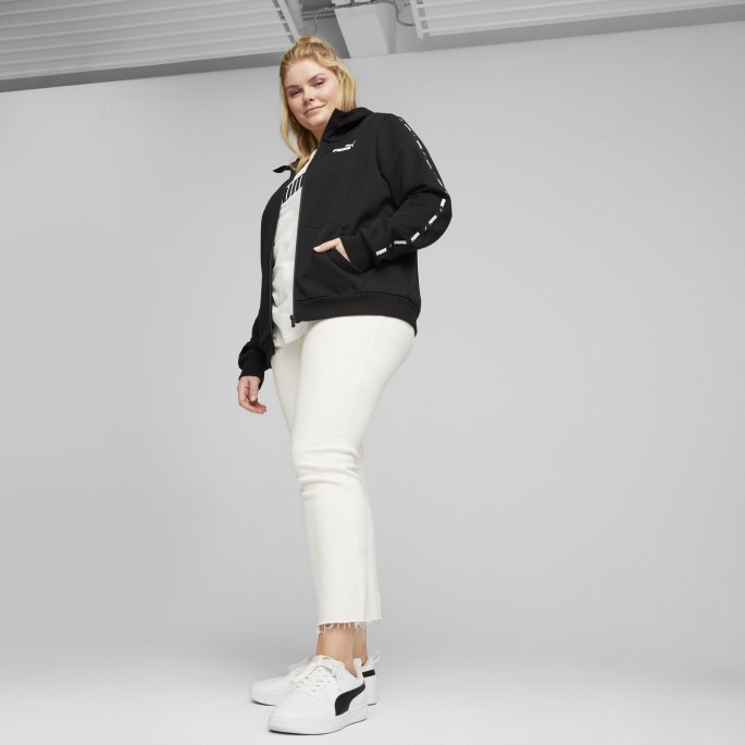 Puma På Tilbud Power Tape Hettegenser Med Full Glidelås Dame Svart